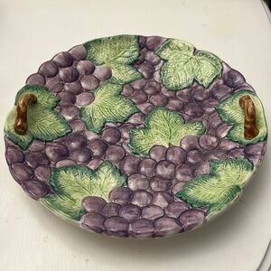 Vintage 1988 Fitz & Floyd Majolica Style Serving Dish Grapes Leaves